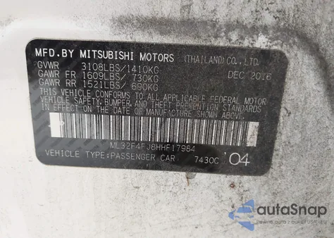 2017 Mitsubishi Mirage G4 Se z USA, uszkodzony, nr VIN ML32F4FJ8HHF17984